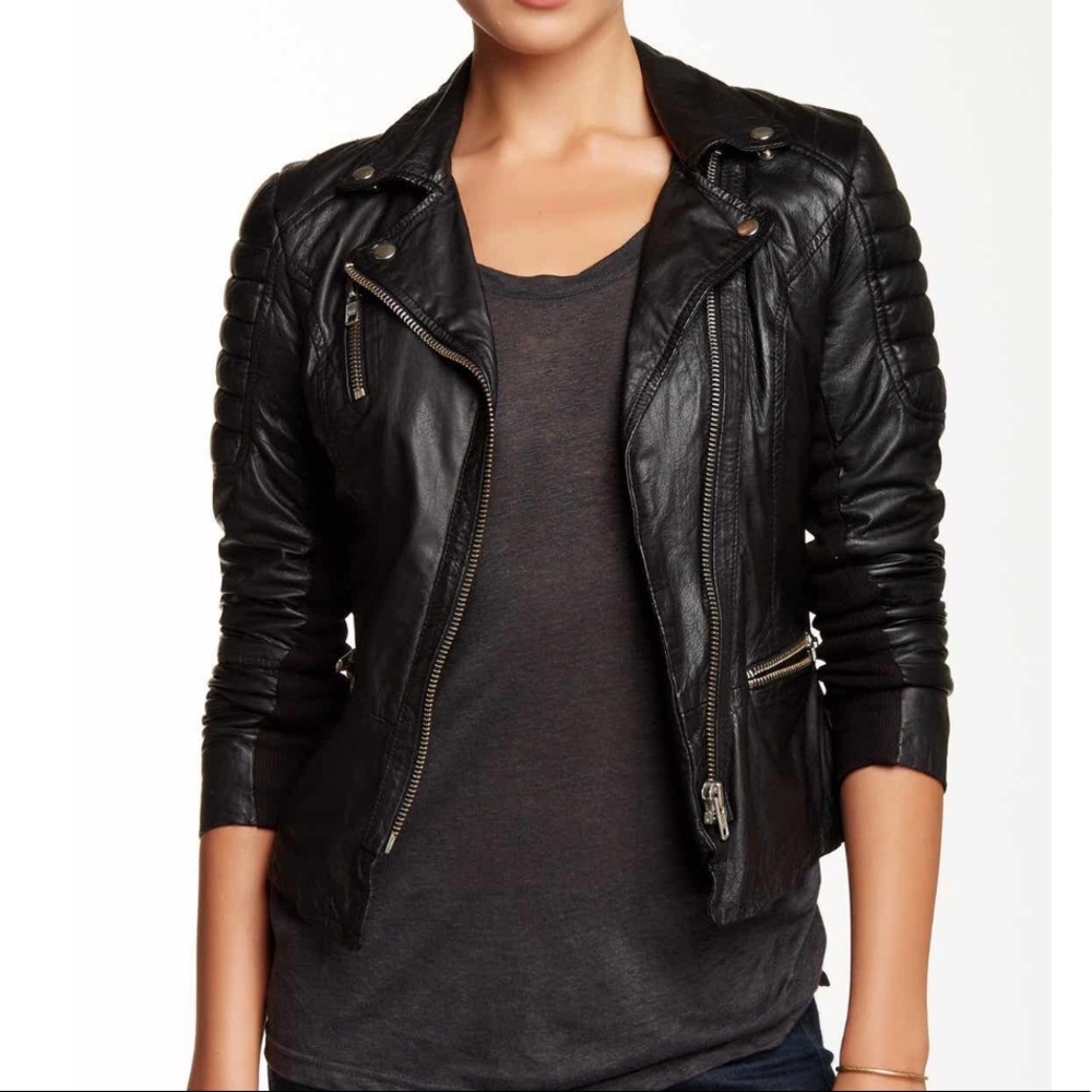 Muuba “Anyang” Leather Fitted Biker Jacket